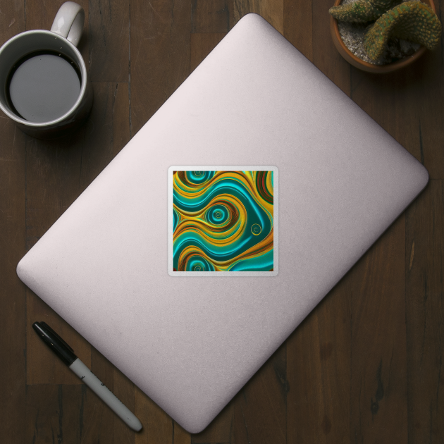 Abstract Turquoise and Gold Swirls by BirdsnStuff